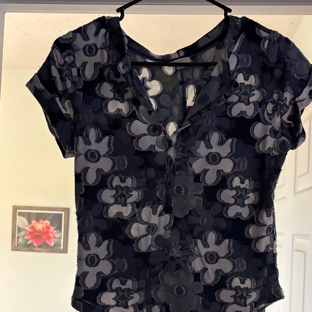 Pilcro Dark Blue and Light Gray Patterned Blouse